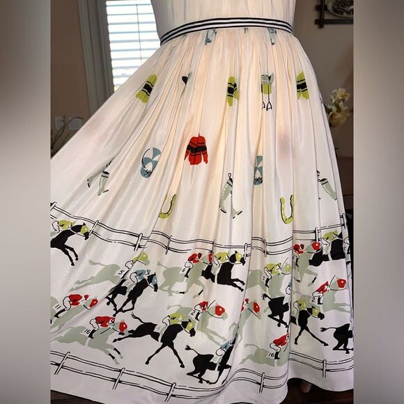Anna Sui 2003 Runway Silk Horse Race Print Dress Sz 2 Rare Archival Flare Chic - Picture 5 of 13